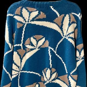 Mens Henry Grethel Hand Knitted Blue and White Sweater